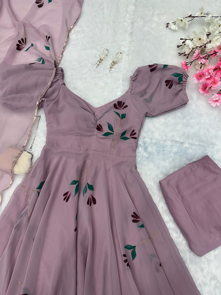 Purple Elevate Your Style with Handpainted Elegance – Exclusive Anarkali Suit ClothsVilla