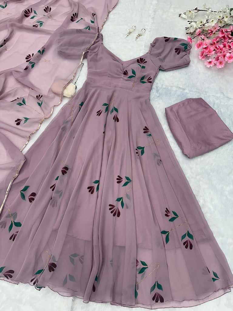 Purple Elevate Your Style with Handpainted Elegance – Exclusive Anarkali Suit ClothsVilla