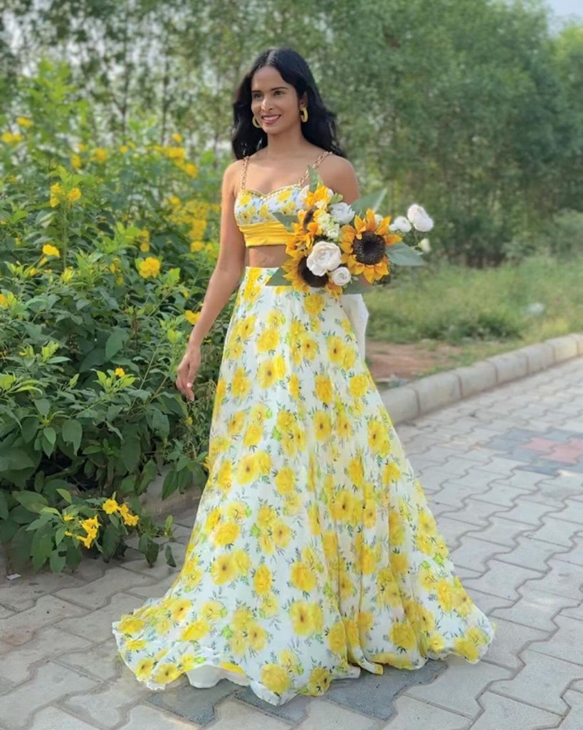 Yellow Elevate Your Wardrobe with Exclusive Floral Lehenga ClothsVilla