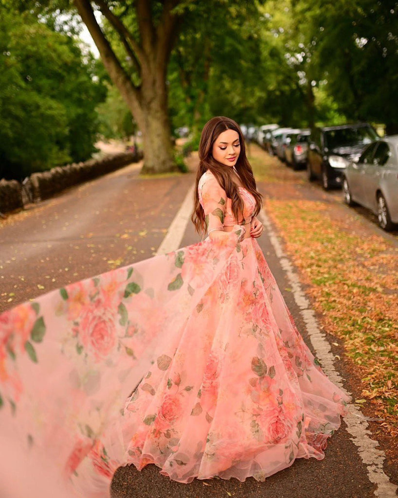 Peach Experience Timeless Elegance with Our Exclusive Floral Lehenga Design ClothsVilla