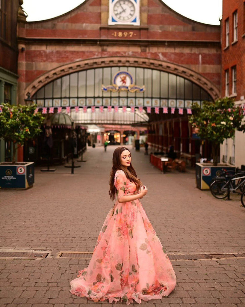 Peach Experience Timeless Elegance with Our Exclusive Floral Lehenga Design ClothsVilla