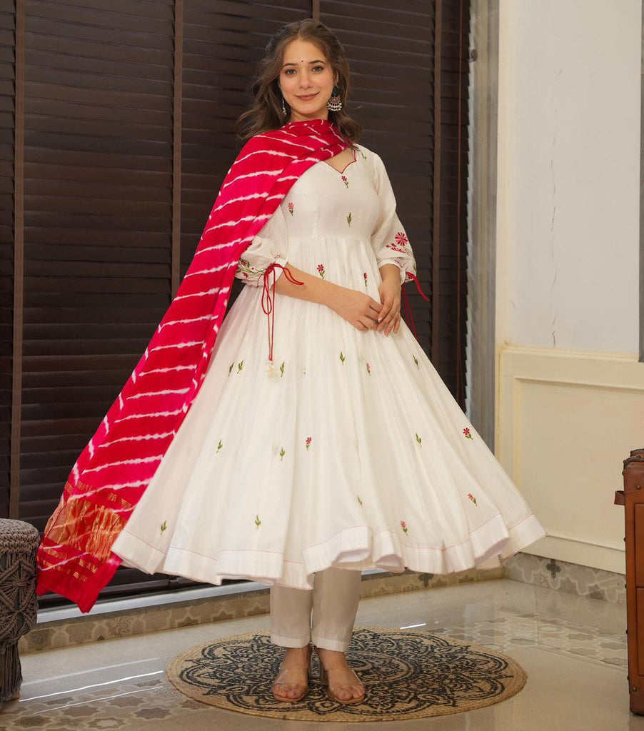 Red & White Celebrate Elegance with Our Exclusive Two-Color Anarkali Design ClothsVilla