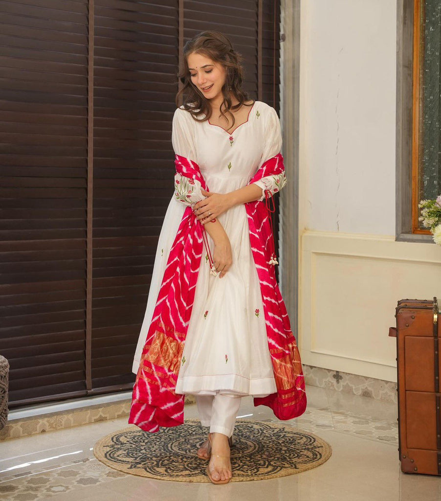 Red & White Celebrate Elegance with Our Exclusive Two-Color Anarkali Design ClothsVilla