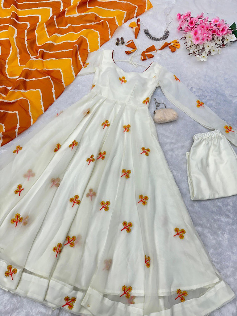 Yellow & White Celebrate Elegance with Our Exclusive Two-Color Anarkali Design ClothsVilla