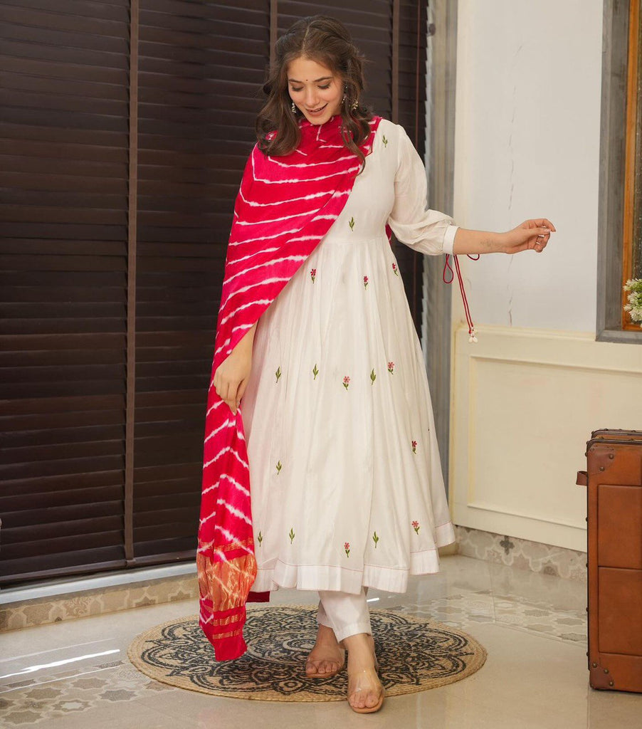 Red & White Celebrate Elegance with Our Exclusive Two-Color Anarkali Design ClothsVilla