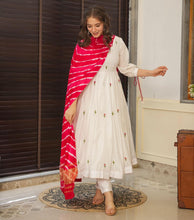 Load image into Gallery viewer, Red &amp; White Celebrate Elegance with Our Exclusive Two-Color Anarkali Design ClothsVilla