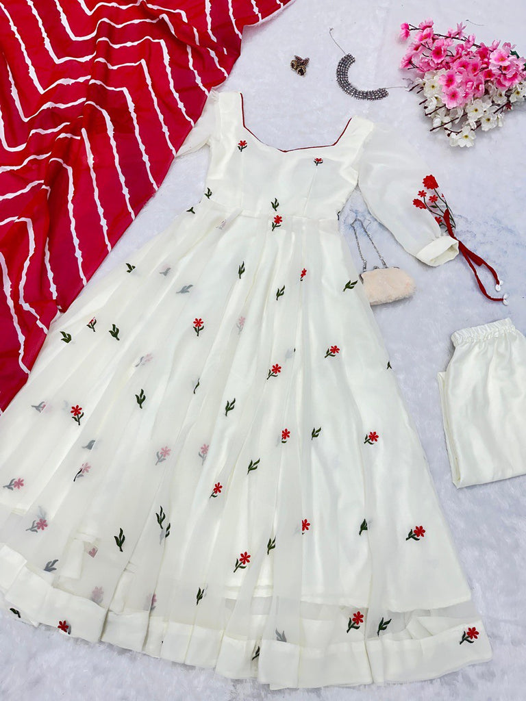 Red & White Celebrate Elegance with Our Exclusive Two-Color Anarkali Design ClothsVilla