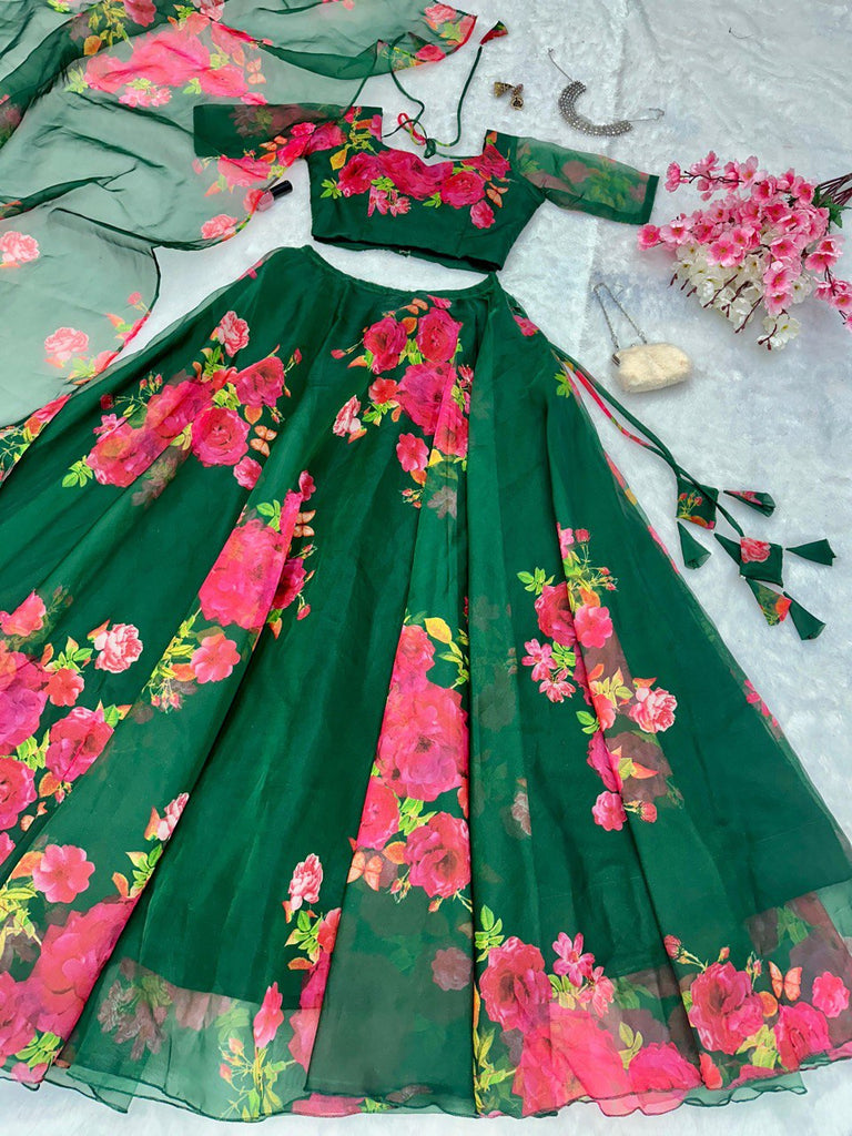 Green Embrace Modern Elegance with Our Exclusive Organza Lehenga Design ClothsVilla