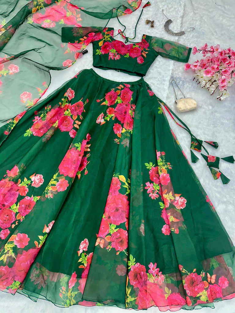 Green Embrace Modern Elegance with Our Exclusive Organza Lehenga Design ClothsVilla