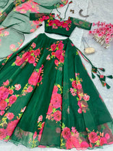 Load image into Gallery viewer, Green Embrace Modern Elegance with Our Exclusive Organza Lehenga Design ClothsVilla