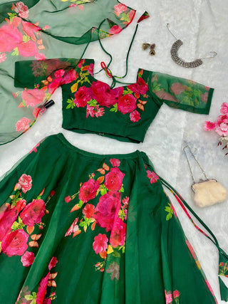 Green Embrace Modern Elegance with Our Exclusive Organza Lehenga Design ClothsVilla