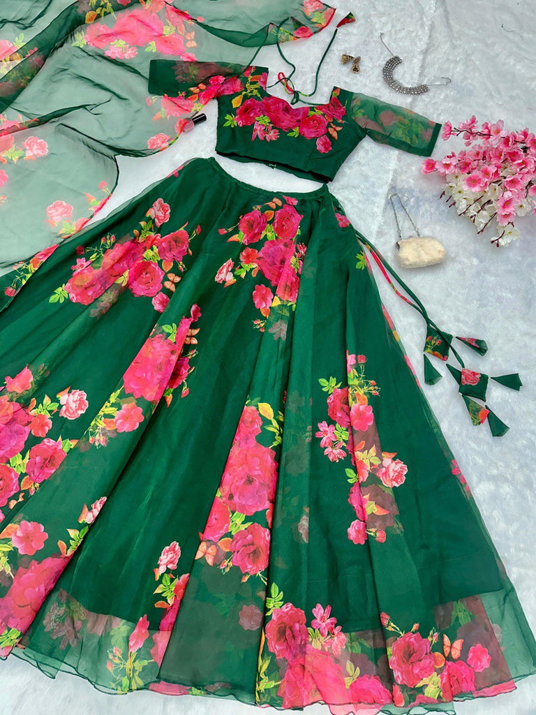 Green Embrace Modern Elegance with Our Exclusive Organza Lehenga Design ClothsVilla