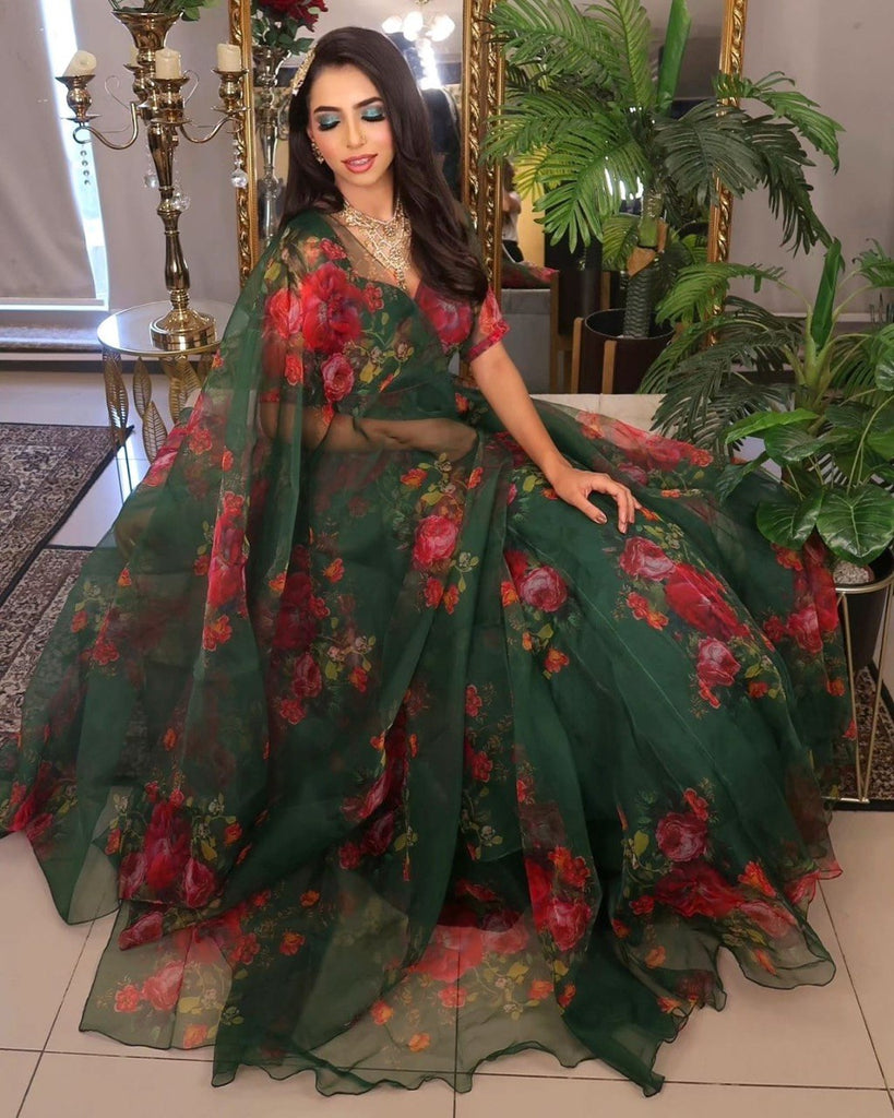 Green Embrace Modern Elegance with Our Exclusive Organza Lehenga Design ClothsVilla