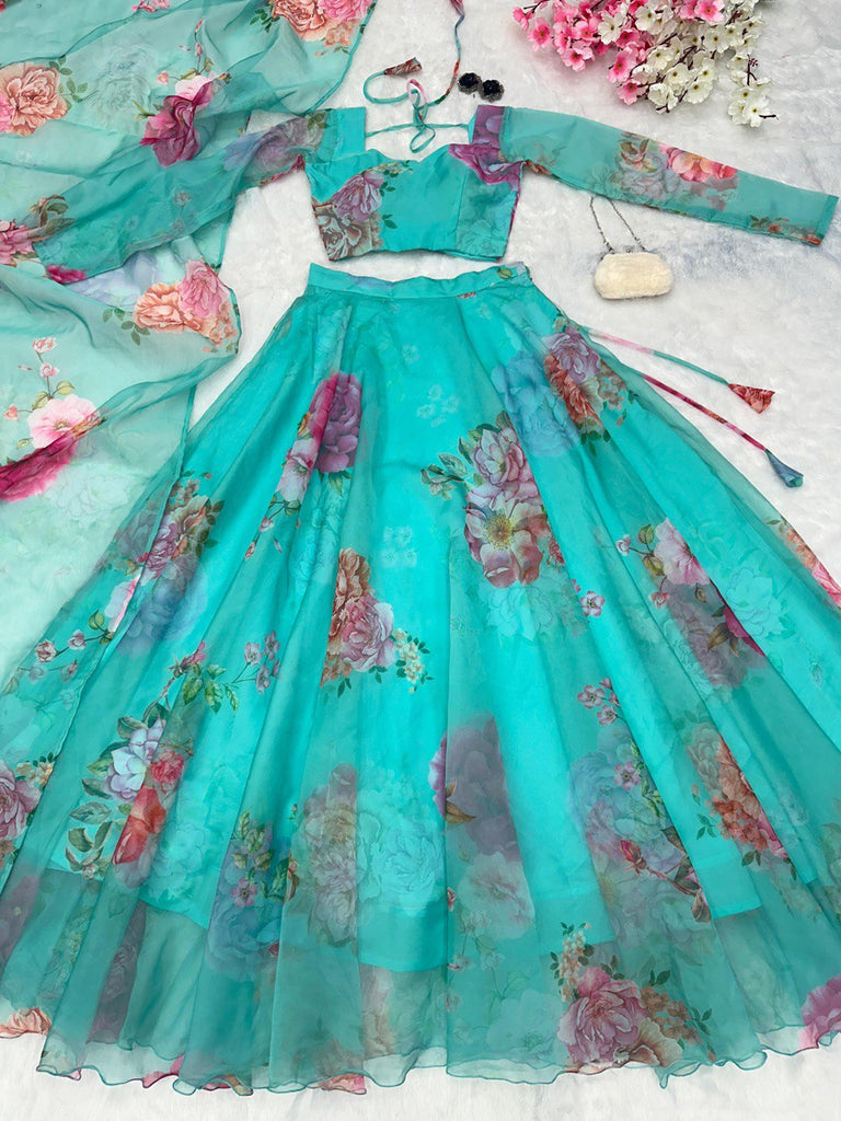 Sky Blue Experience Modern Elegance with Our Exclusive Floral Lehenga Design ClothsVilla