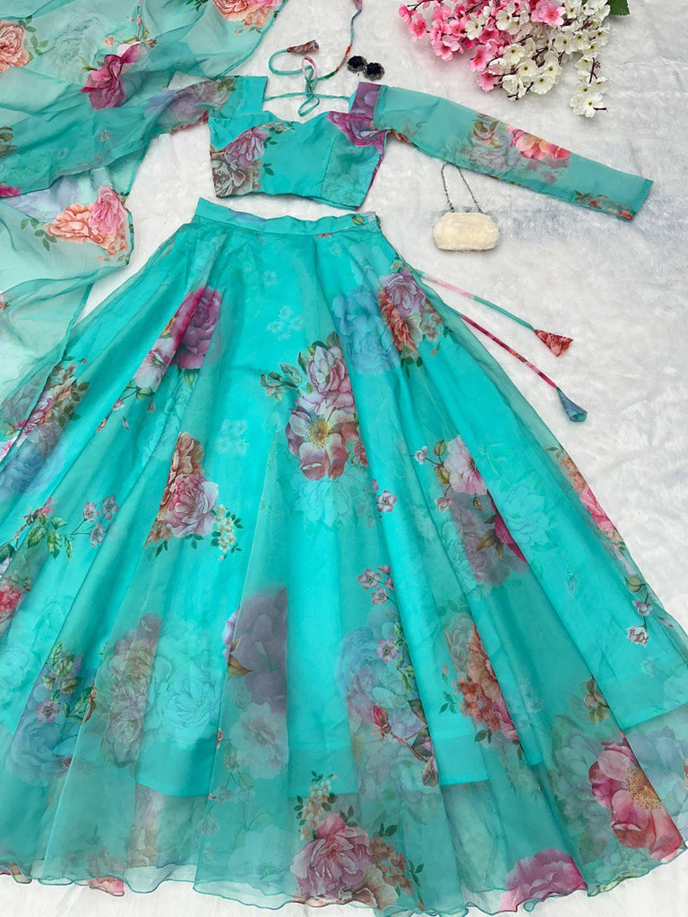 Sky Blue Experience Modern Elegance with Our Exclusive Floral Lehenga Design ClothsVilla