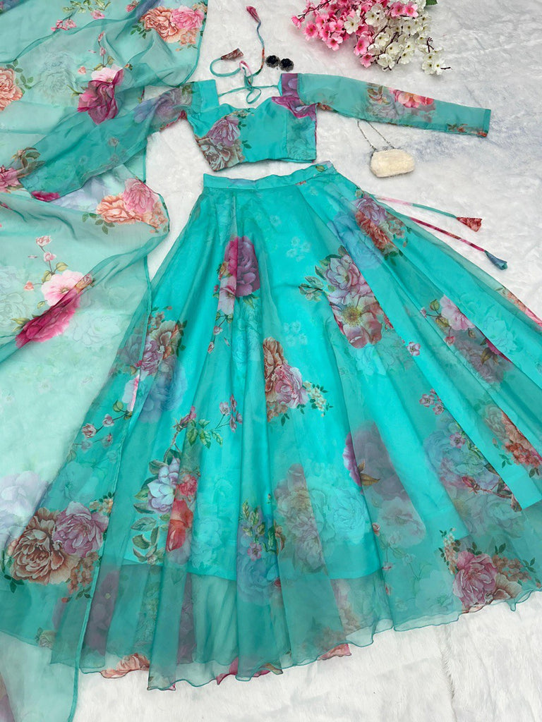 Sky Blue Experience Modern Elegance with Our Exclusive Floral Lehenga Design ClothsVilla