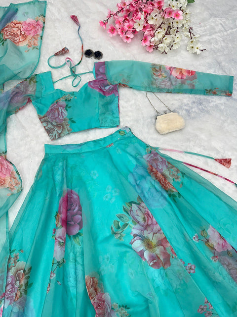 Sky Blue Experience Modern Elegance with Our Exclusive Floral Lehenga Design ClothsVilla Main image