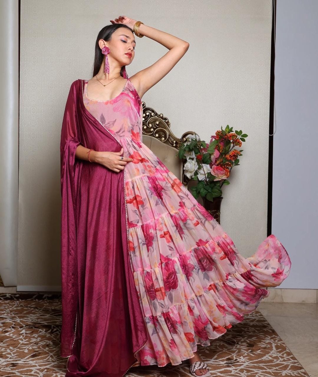 Pink Embrace Elegance with Our Exclusive Georgette Anarkali Design ClothsVilla