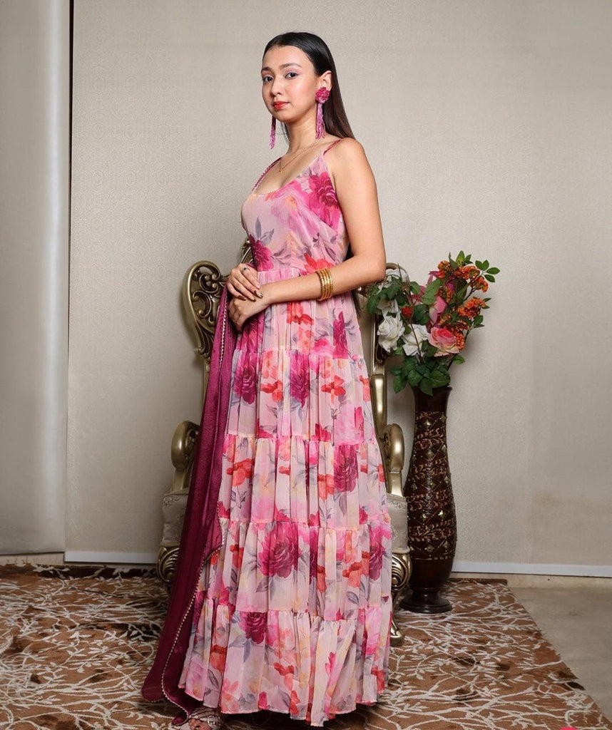 Pink Embrace Elegance with Our Exclusive Georgette Anarkali Design ClothsVilla