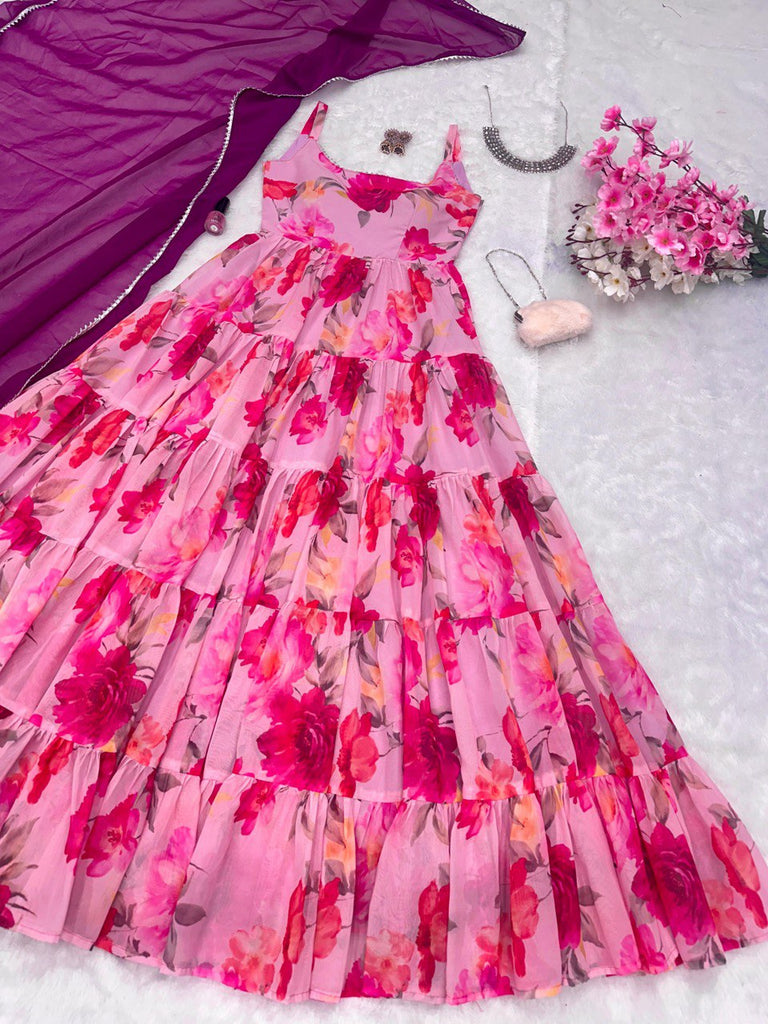 Pink Embrace Elegance with Our Exclusive Georgette Anarkali Design ClothsVilla