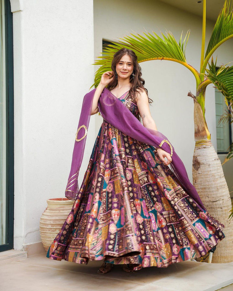 Multicolor Unveil Your Elegance with Our Exclusive Jimmy Organza Anarkali Gown ClothsVilla