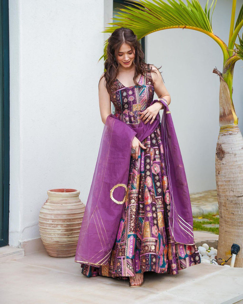 Multicolor Unveil Your Elegance with Our Exclusive Jimmy Organza Anarkali Gown ClothsVilla