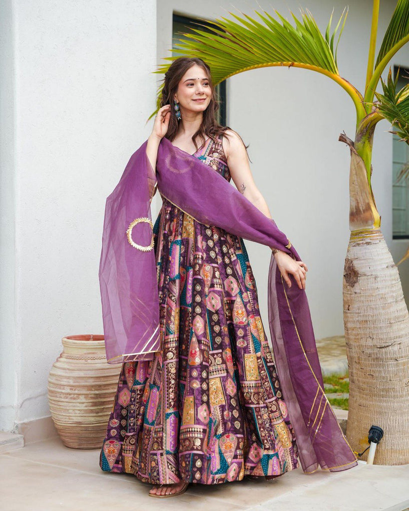 Multicolor Unveil Your Elegance with Our Exclusive Jimmy Organza Anarkali Gown ClothsVilla