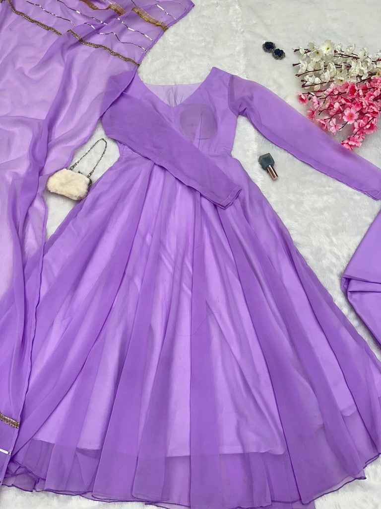 Purple Elevate Your Style with Our Exclusive Georgette Anarkali Design ClothsVilla