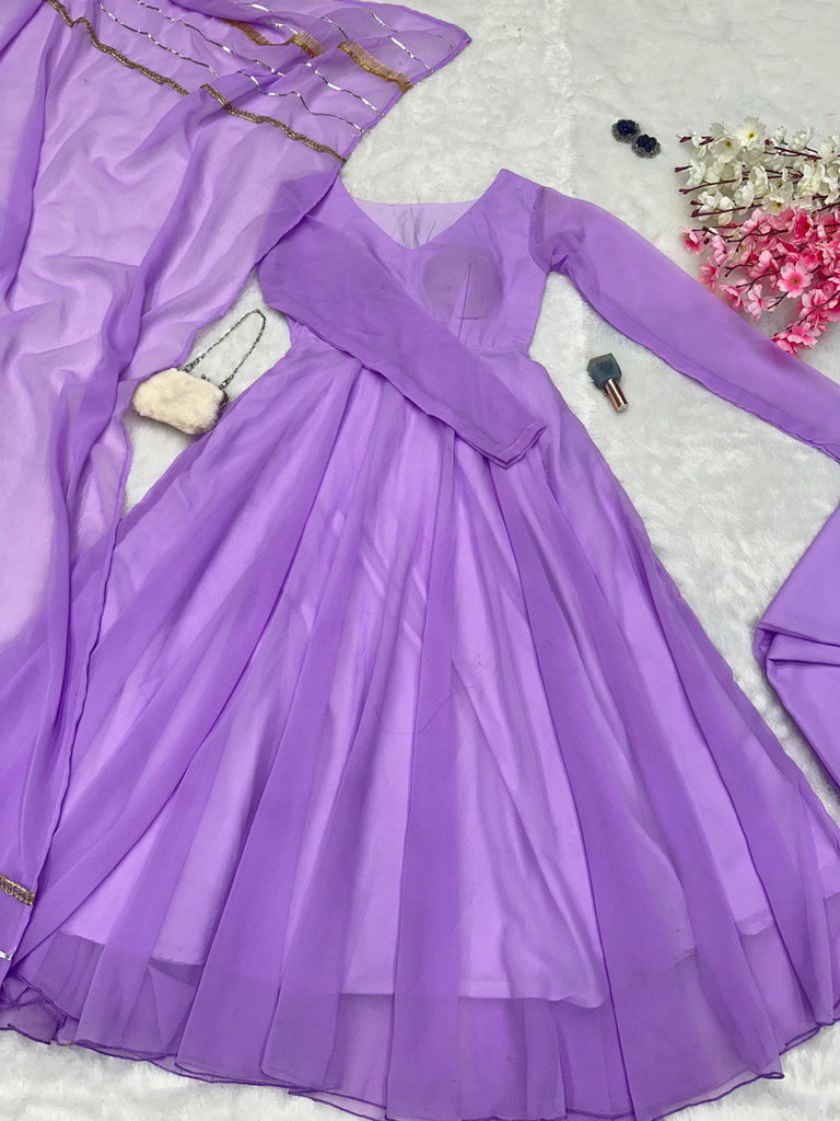 Purple Elevate Your Style with Our Exclusive Georgette Anarkali Design ClothsVilla