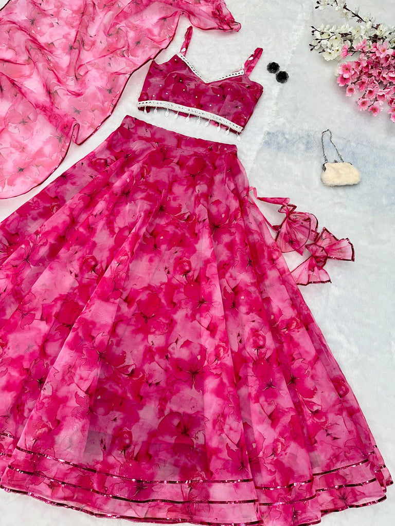 Pink Experience Timeless Elegance with Our Exclusive Organza Lehenga Set ClothsVilla