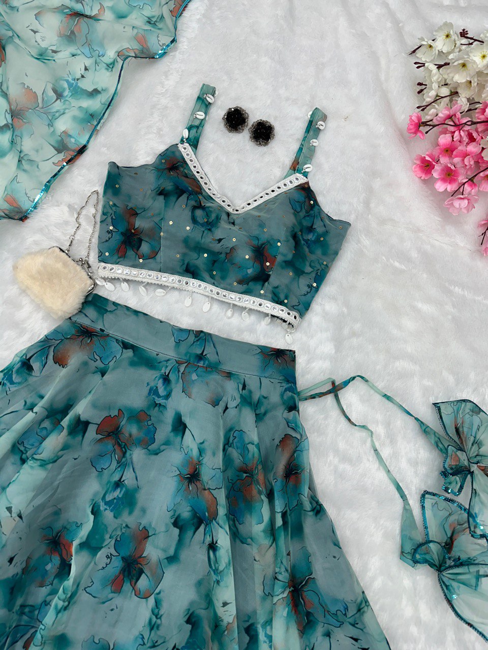 Sky Blue Experience Timeless Elegance with Our Exclusive Organza Lehenga Set ClothsVilla