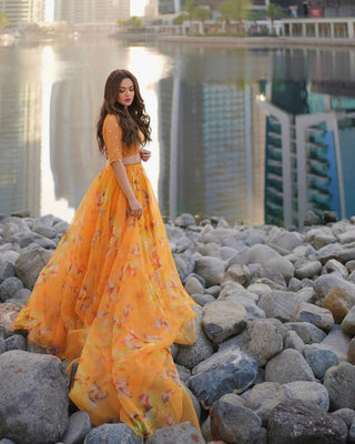 Orange Elegance with Our Exclusive Floral Lehenga Set ClothsVilla