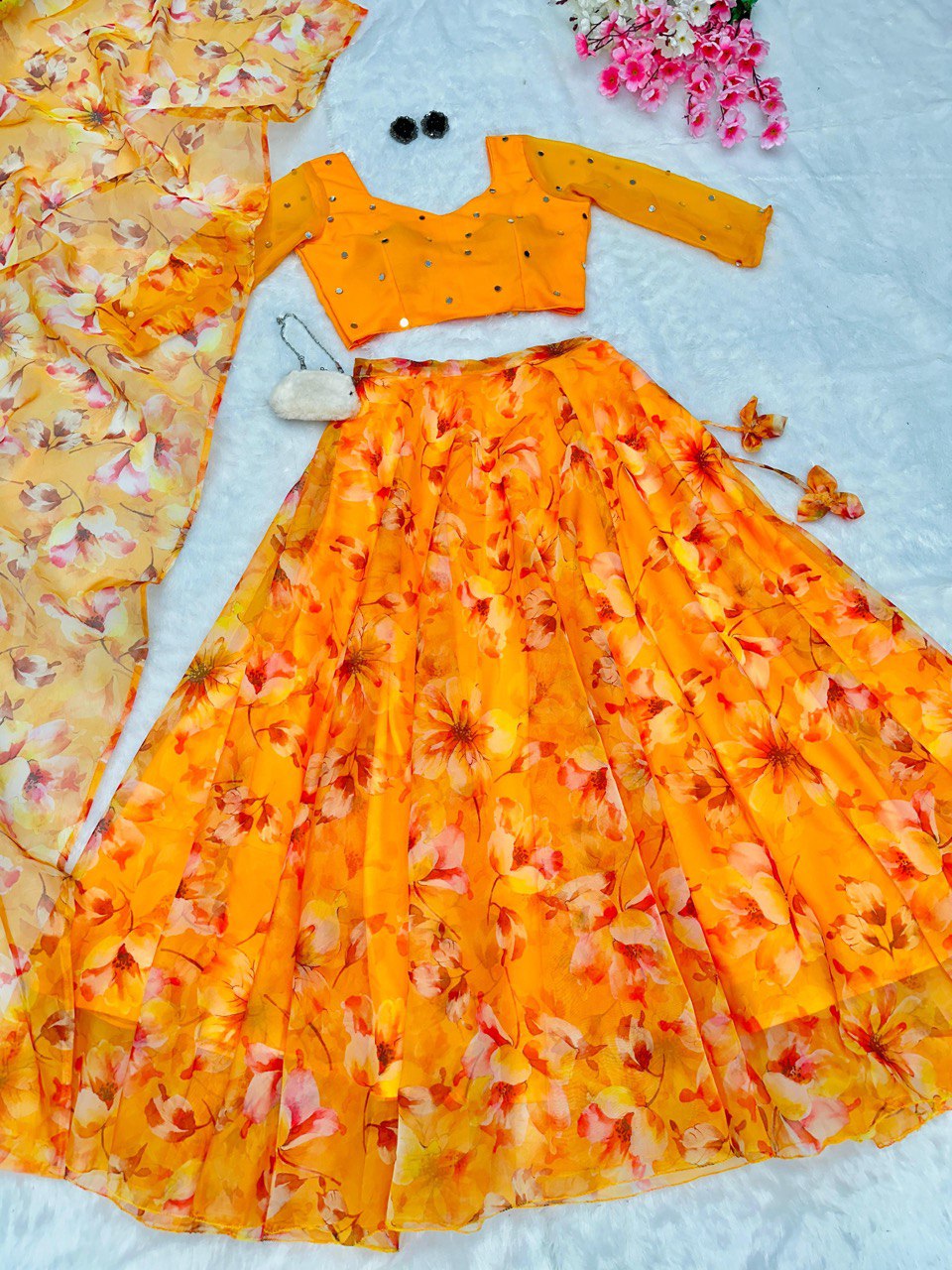 Orange Elegance with Our Exclusive Floral Lehenga Set ClothsVilla