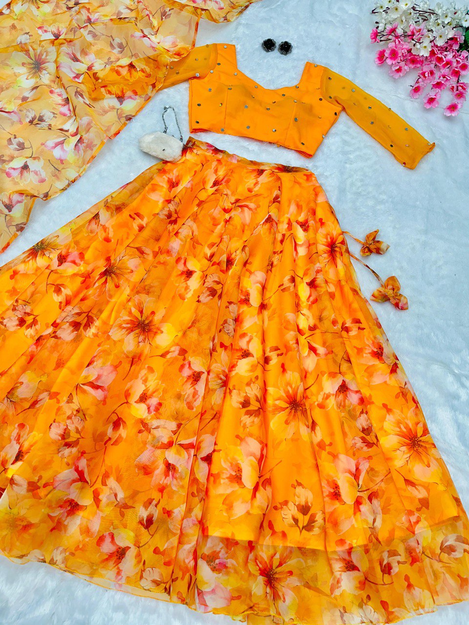 Orange Elegance with Our Exclusive Floral Lehenga Set ClothsVilla