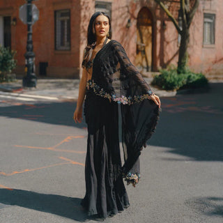 Black Discover Elegance with Our Ready-to-Wear Lehenga Style Saree ClothsVilla
