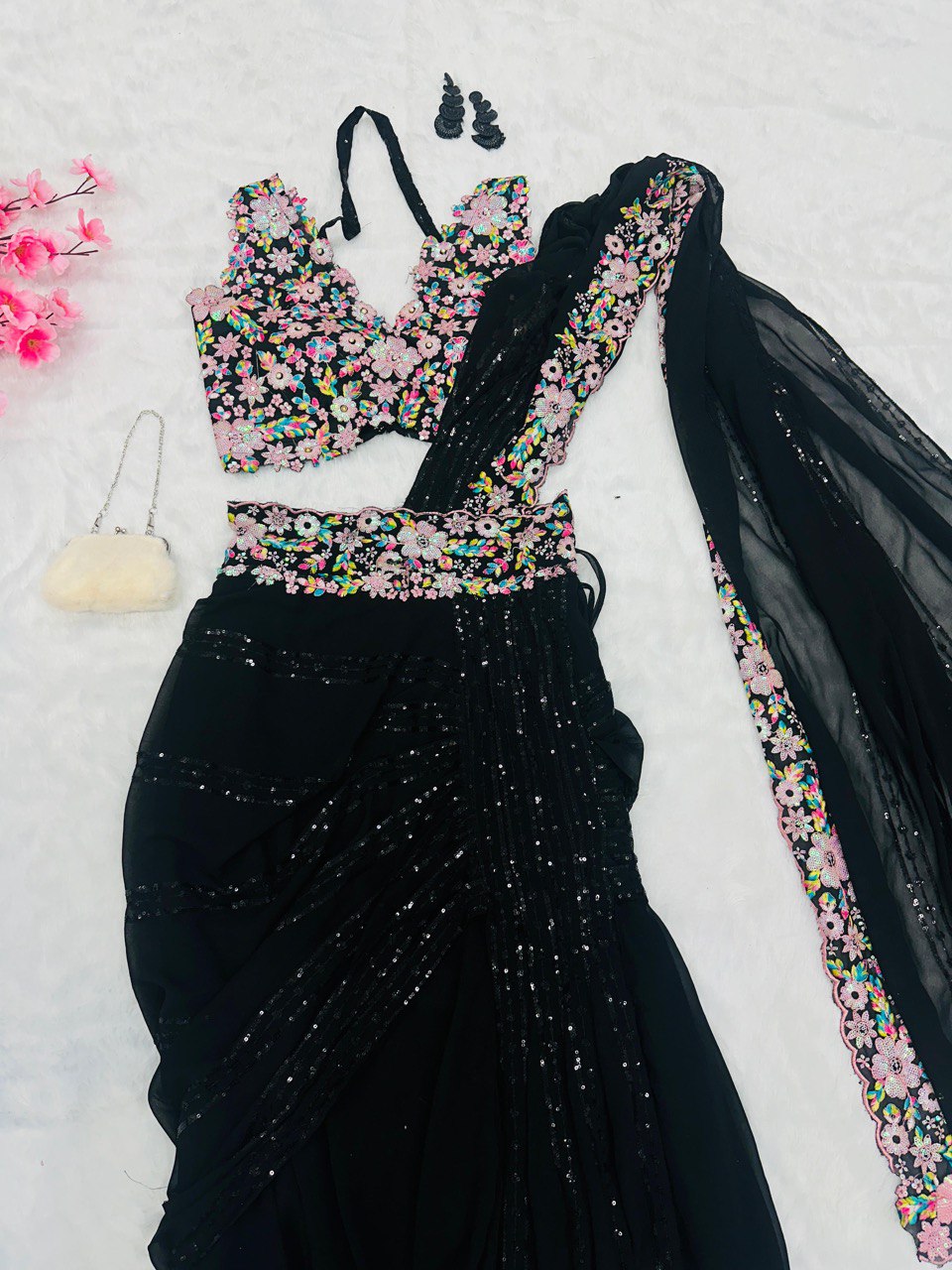Black Discover Elegance with Our Ready-to-Wear Lehenga Style Saree ClothsVilla