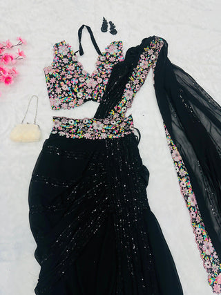 Black Discover Elegance with Our Ready-to-Wear Lehenga Style Saree ClothsVilla