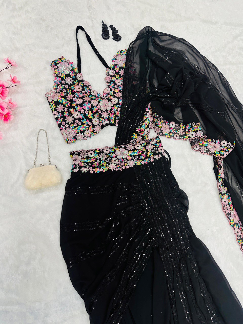Black Discover Elegance with Our Ready-to-Wear Lehenga Style Saree ClothsVilla