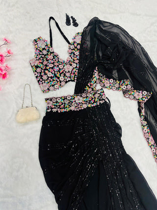 Black Discover Elegance with Our Ready-to-Wear Lehenga Style Saree ClothsVilla