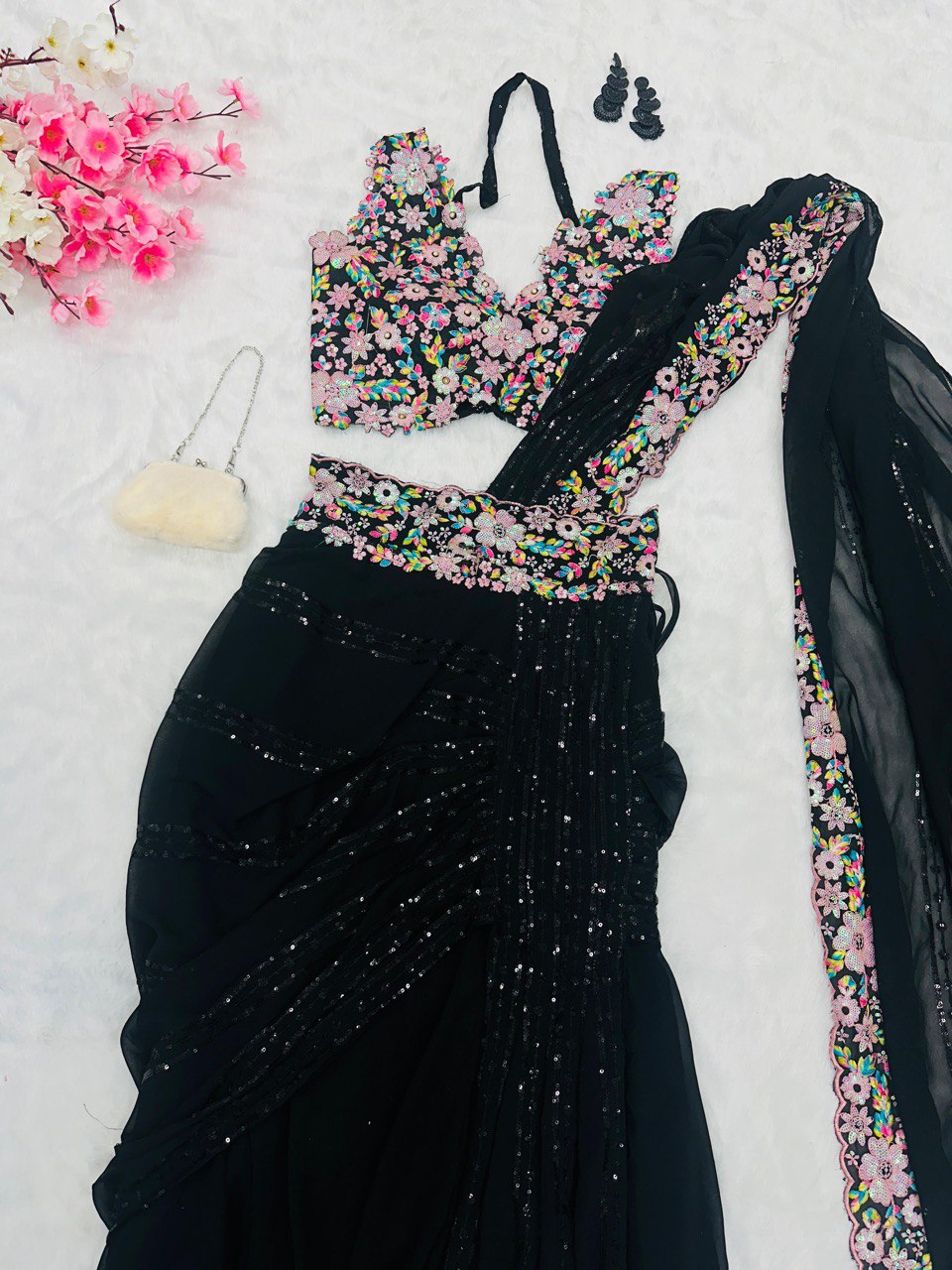 Black Discover Elegance with Our Ready-to-Wear Lehenga Style Saree ClothsVilla