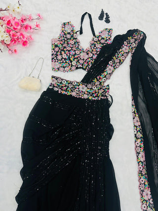 Black Discover Elegance with Our Ready-to-Wear Lehenga Style Saree ClothsVilla
