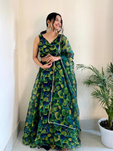 Load image into Gallery viewer, Green Exude Elegance with Our Exclusive Organza Lehenga Set ClothsVilla