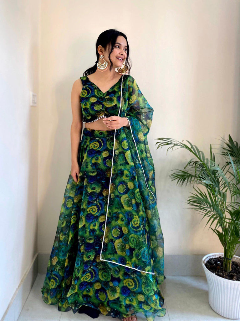 Green Exude Elegance with Our Exclusive Organza Lehenga Set ClothsVilla