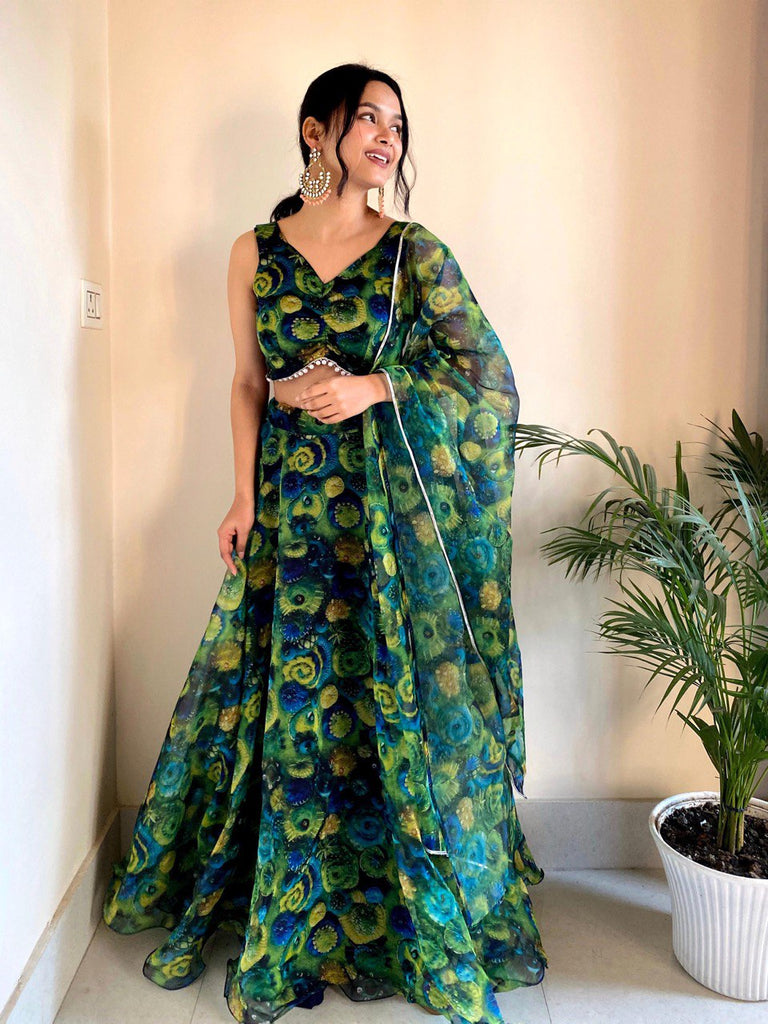 Green Exude Elegance with Our Exclusive Organza Lehenga Set ClothsVilla