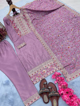 Load image into Gallery viewer, Dusty Purple Premium Designer Readymade Suit Set Heavy Chinon Silk Clothsvilla