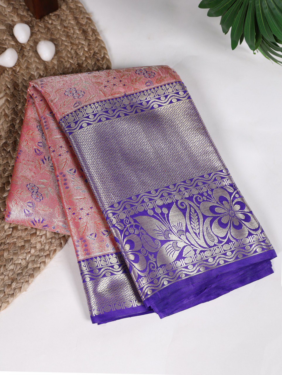 Peach Jacquard Silk Saree with Exquisite Zari Weaving – Perfect for Elegant Occasions