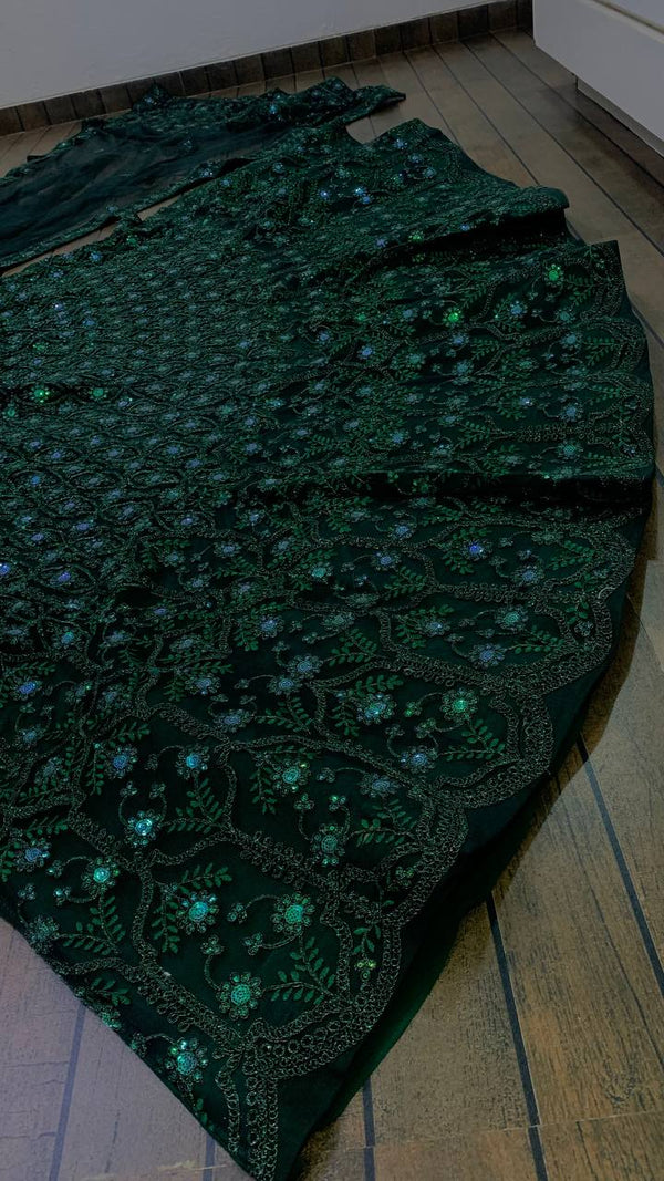 Green Desi Chic Net Lehenga Set with Sequins & Dori Work Clothsvilla