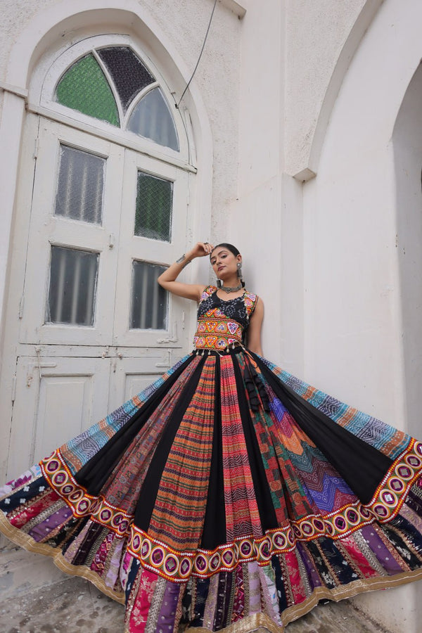 Multi Colour Designer Georgette Gamthi Embroidered Lehenga Set ClothsVilla