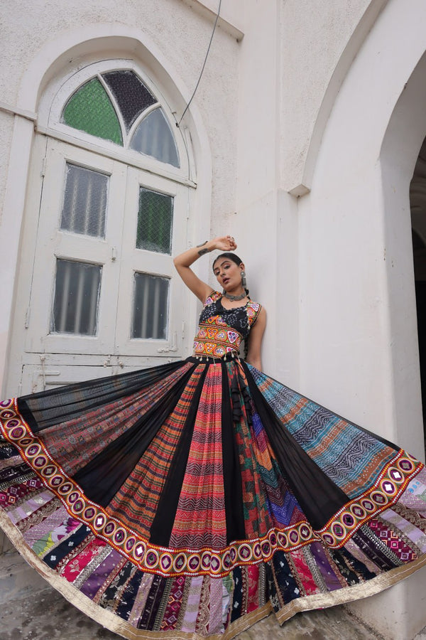 Multi Colour Designer Georgette Gamthi Embroidered Lehenga Set ClothsVilla