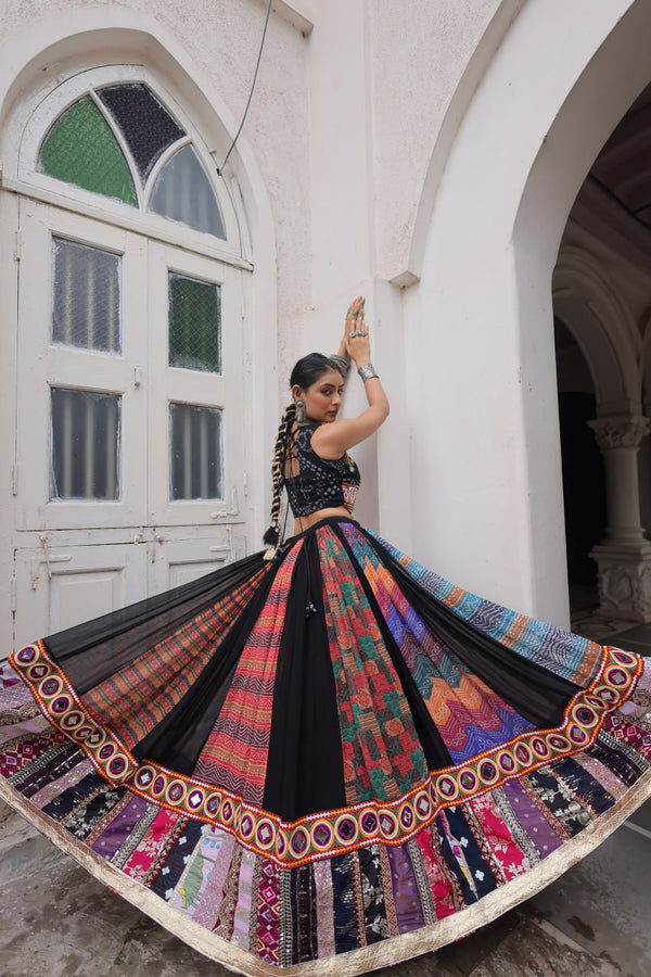 Multi Colour Designer Georgette Gamthi Embroidered Lehenga Set ClothsVilla